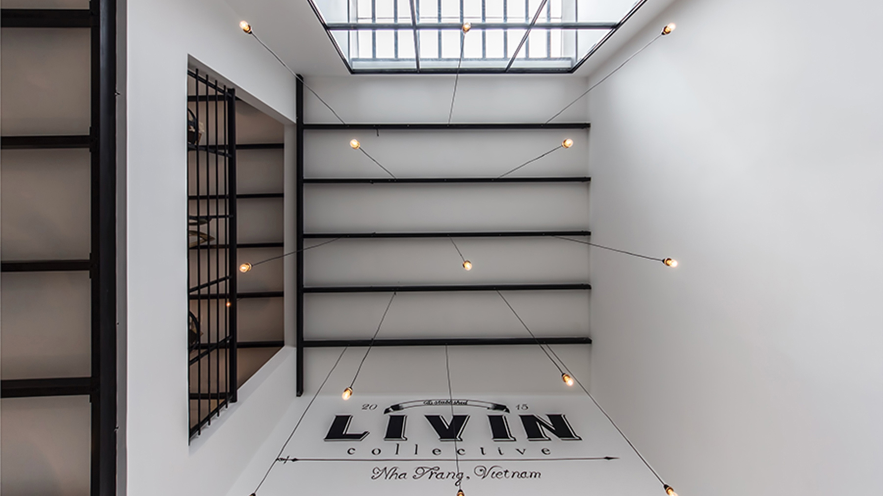 view looking up the rotunda inside the store