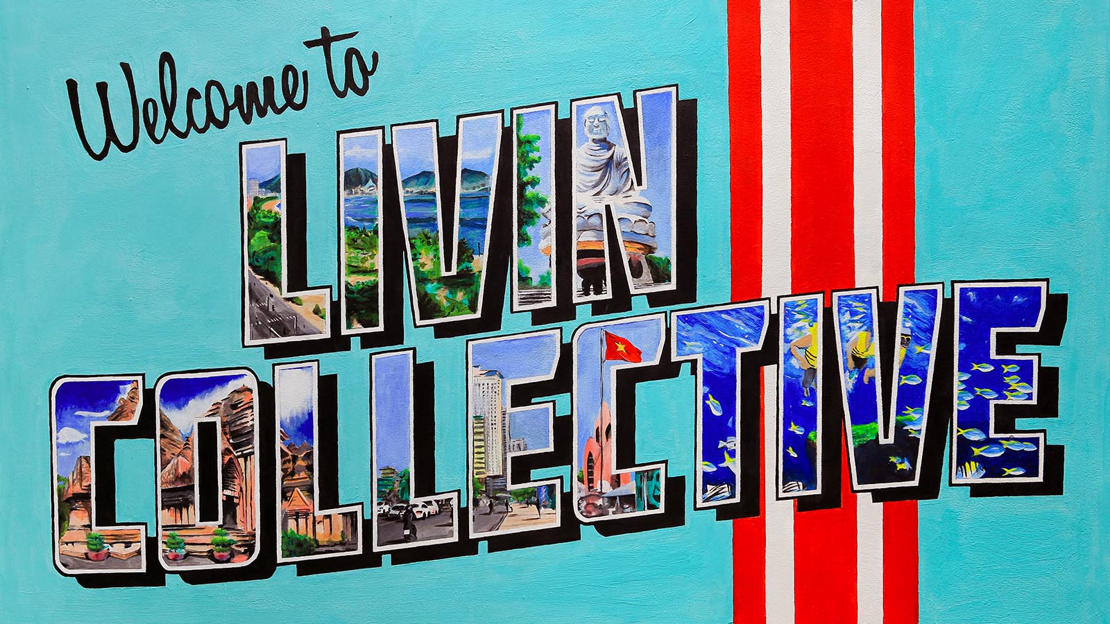 LIVIN Collective's postcard mural